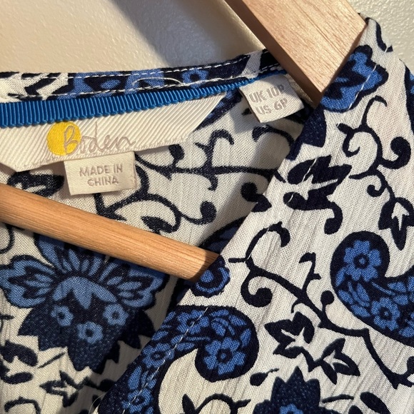 Boden Blue & White Blouson Sleeve Paisley Patterned Midi Dress Zip Back Size 10P - Picture 10 of 17